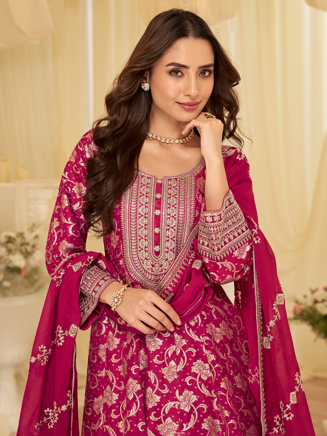 Embroidered Art Silk Gown With Dupatta