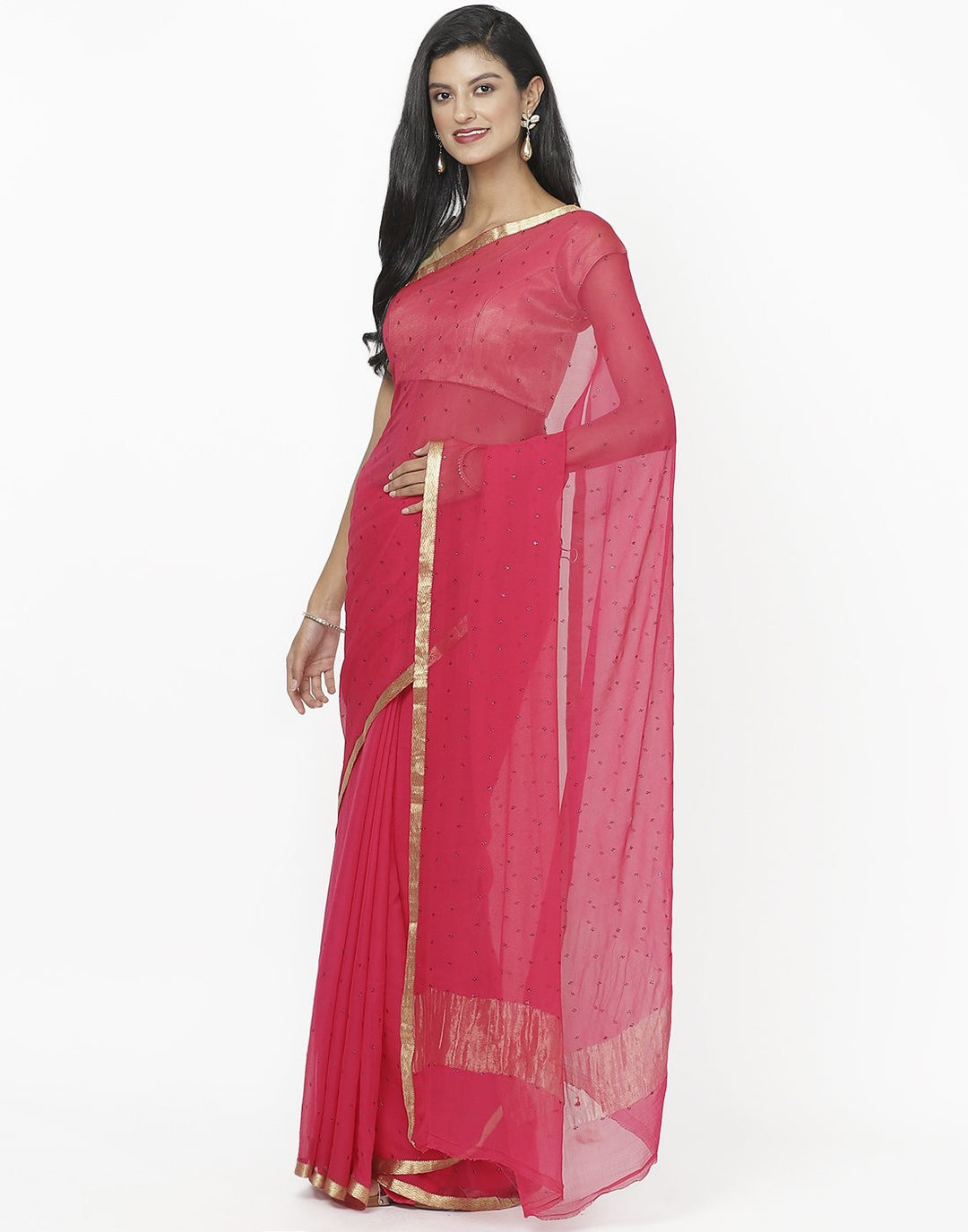 MBZ Meena Bazaar-Green Chiffon Saree