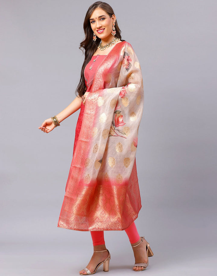 Chanderi Printed Suit Piece with fancy dupatta