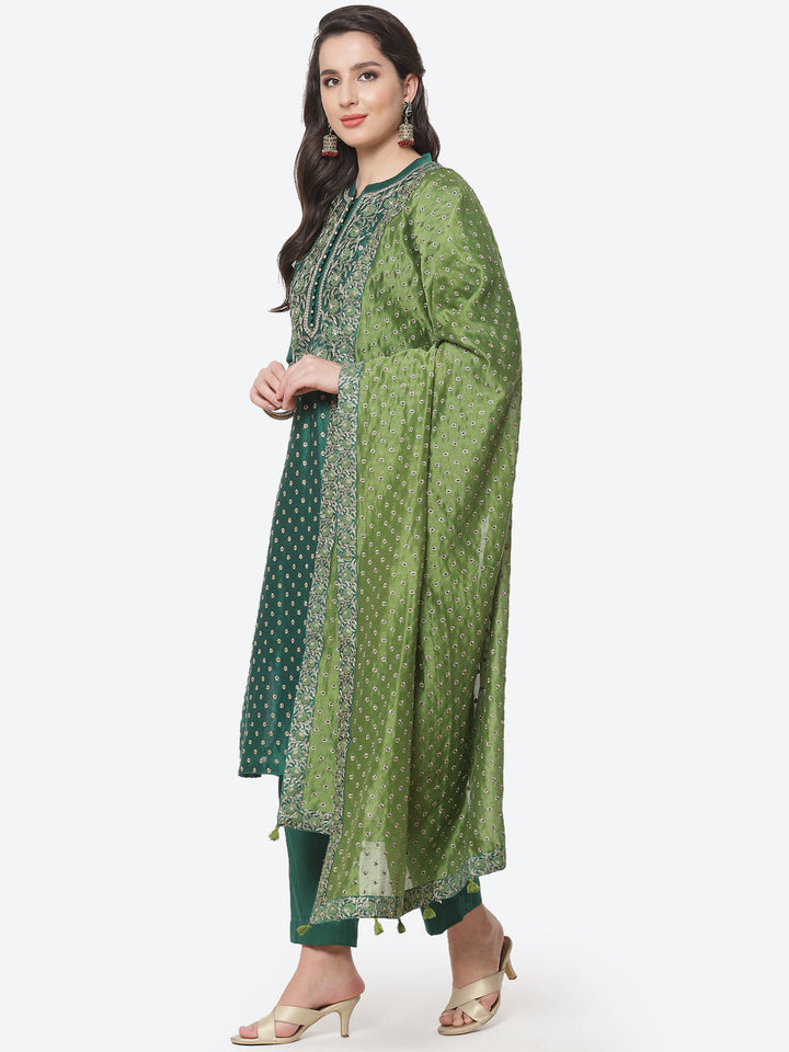 Embroidered Cotton Chanderi Stitched Salwar Kameez With Embroidered Dupatta