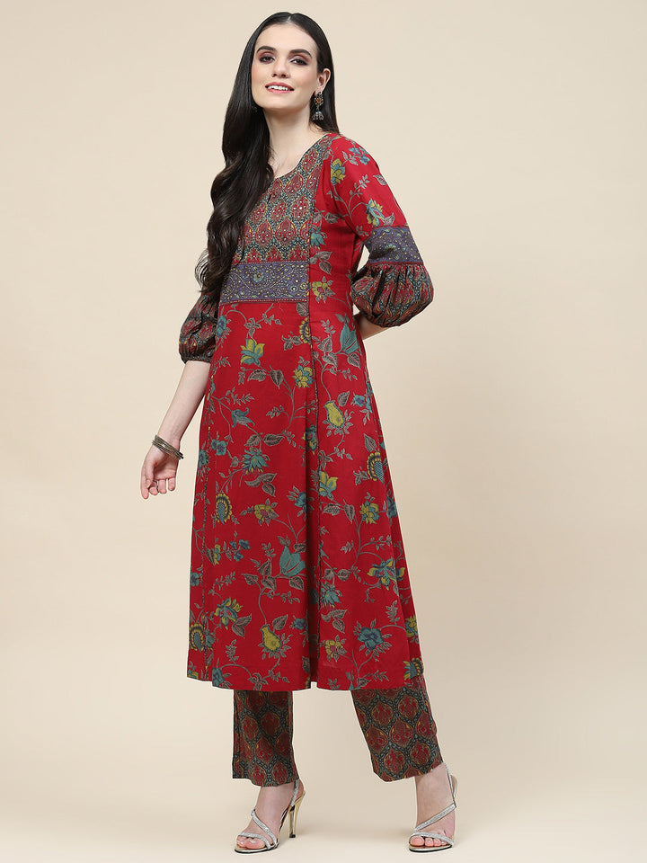 Floral Printed Cotton Kurta With Pants