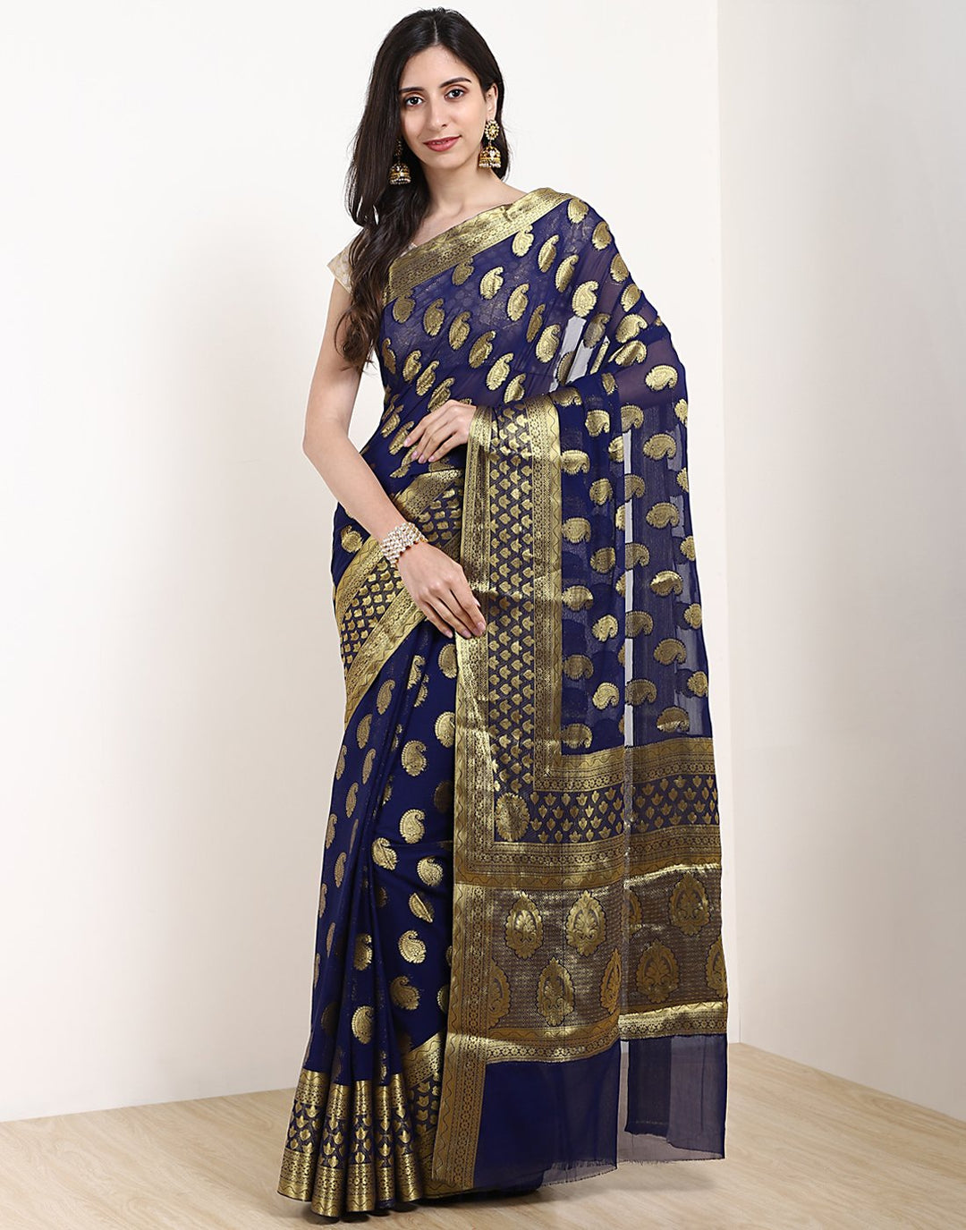 MBZ Meena Bazaar-Art Chiffon Saree with Border Booti