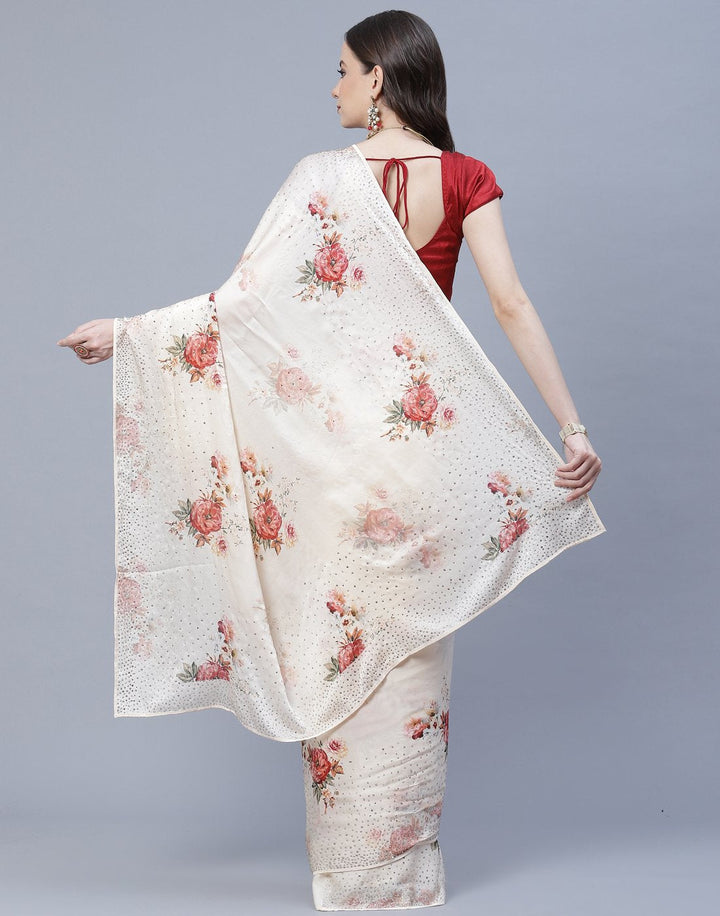 Digital Floral Printed Crepe Saree with Stone Work