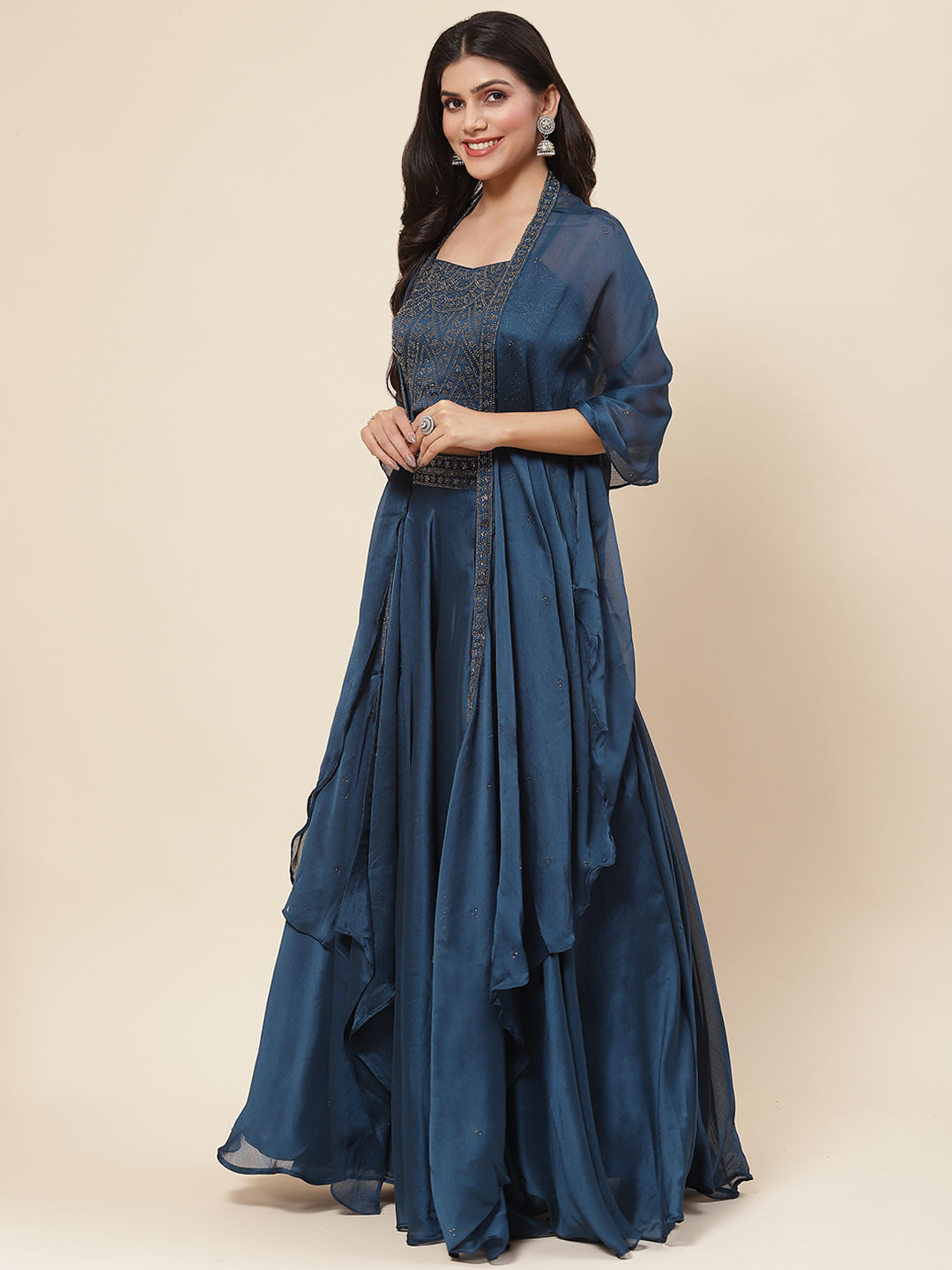 Swarovski Jaal Georgette Choli With Lehenga &amp; Cape Dupatta