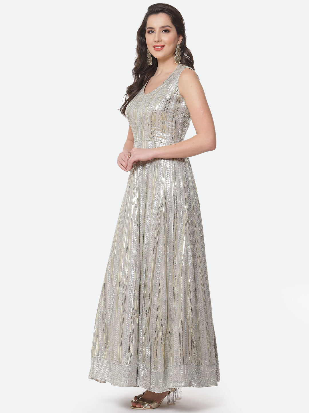 Sequin Georgette Gown Dress