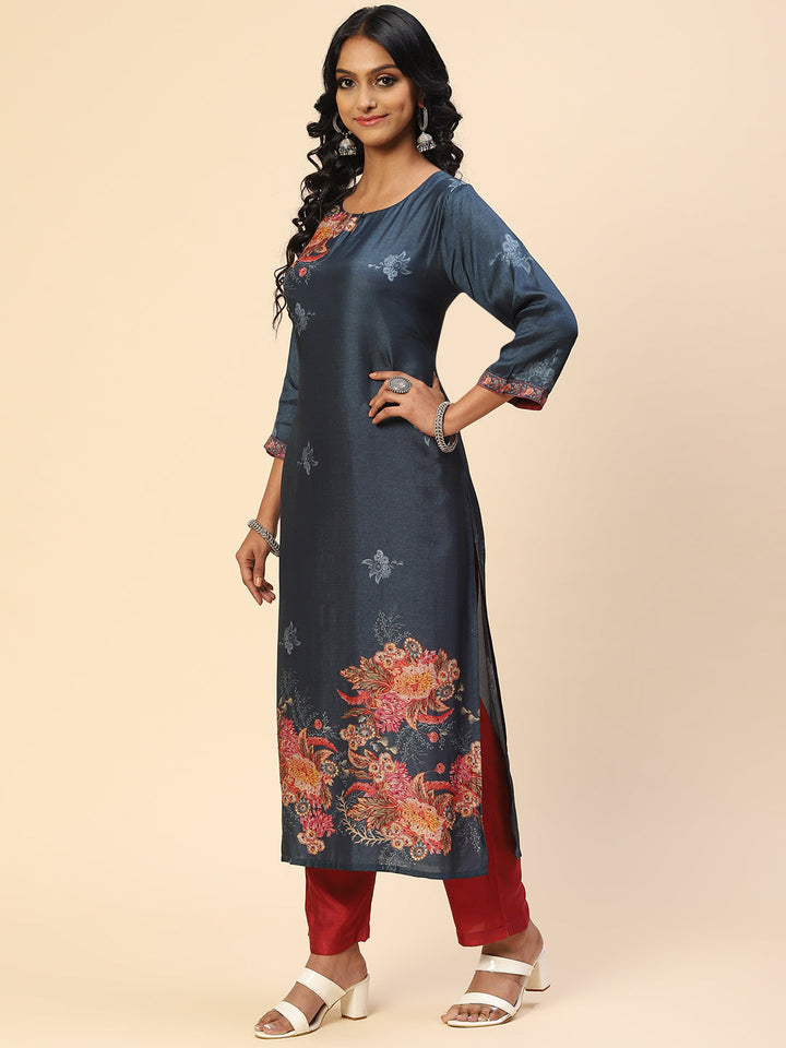Floral Printed Cotton Kurta With Pants