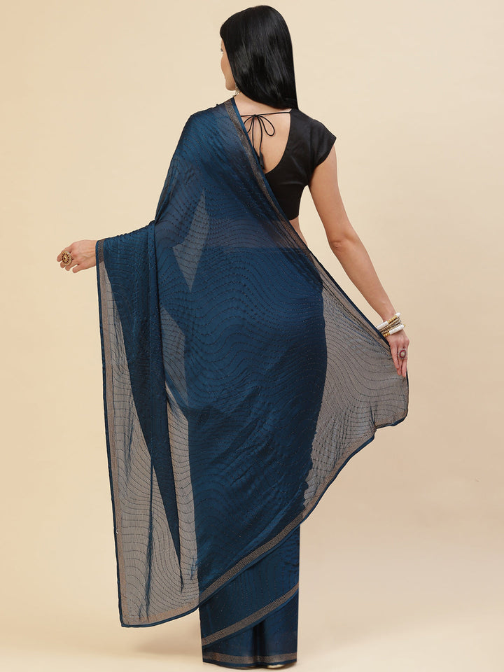 Resham Border Embroidered Chiffon Saree