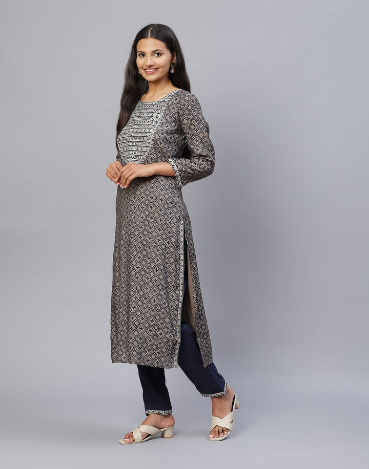 Yoke Embroidered Cotton Printed Kurti Pant Set
