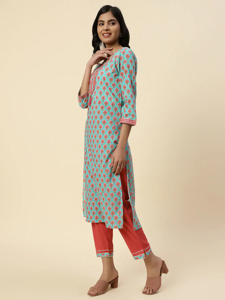 Printed Cotton Kurta With Palazzo