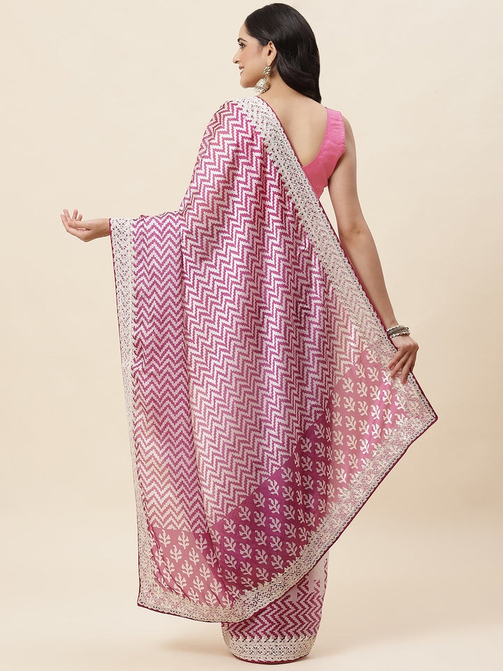 Block Printed Satin Saree - Meena bazaar