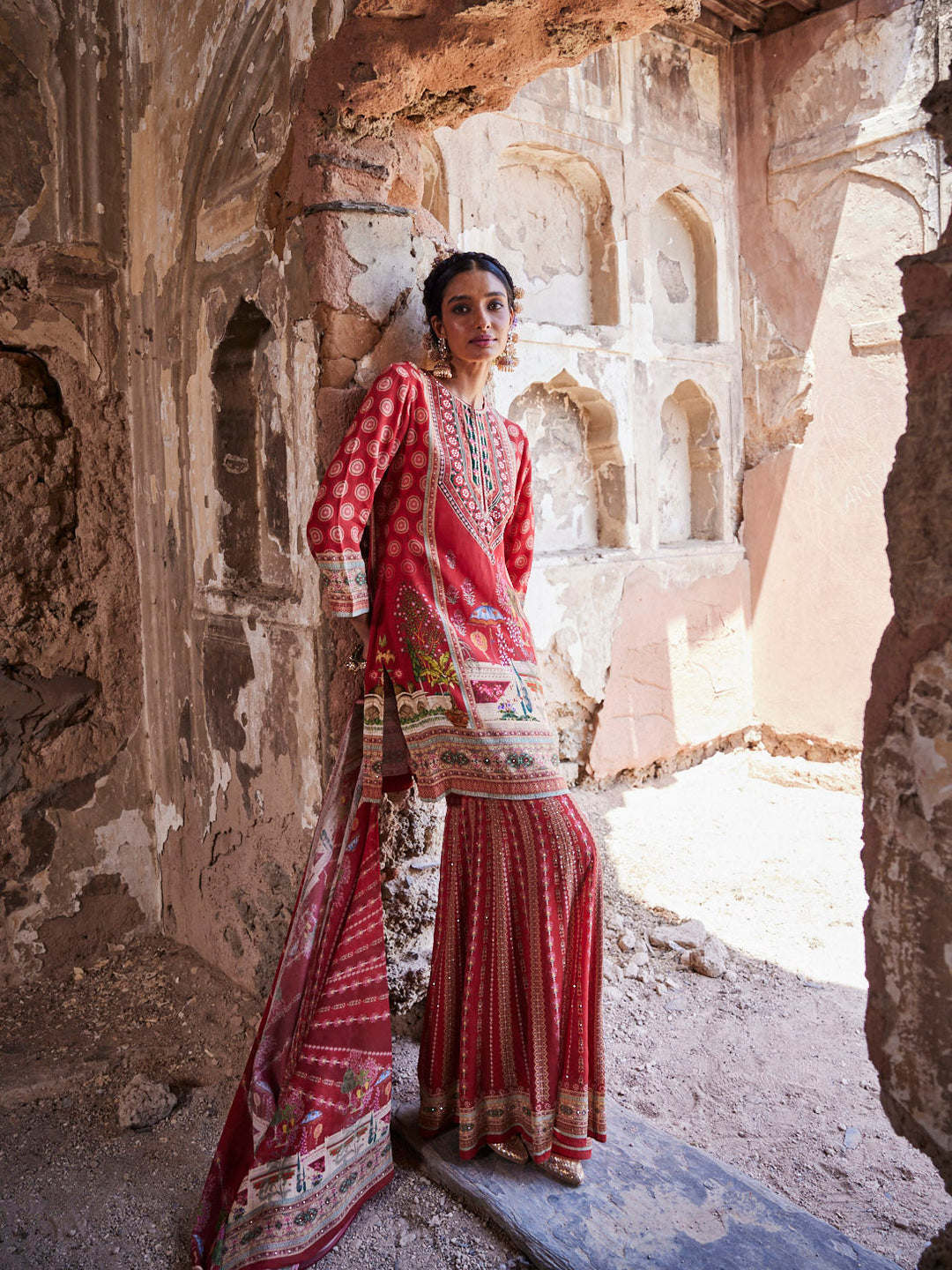 Digital Printed Georgette Kurta With Sharara &amp; Dupatta