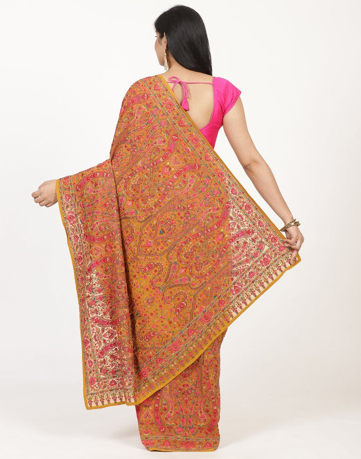Georgette saree with multi-colour embroidery