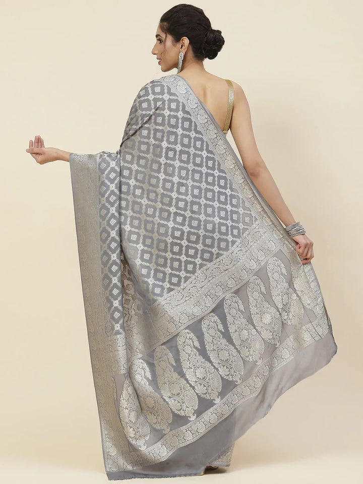 Zari Jaal Crepe Plain Saree