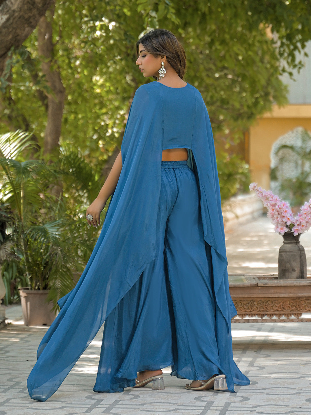 Embroidered Chinon Top With Plazzo