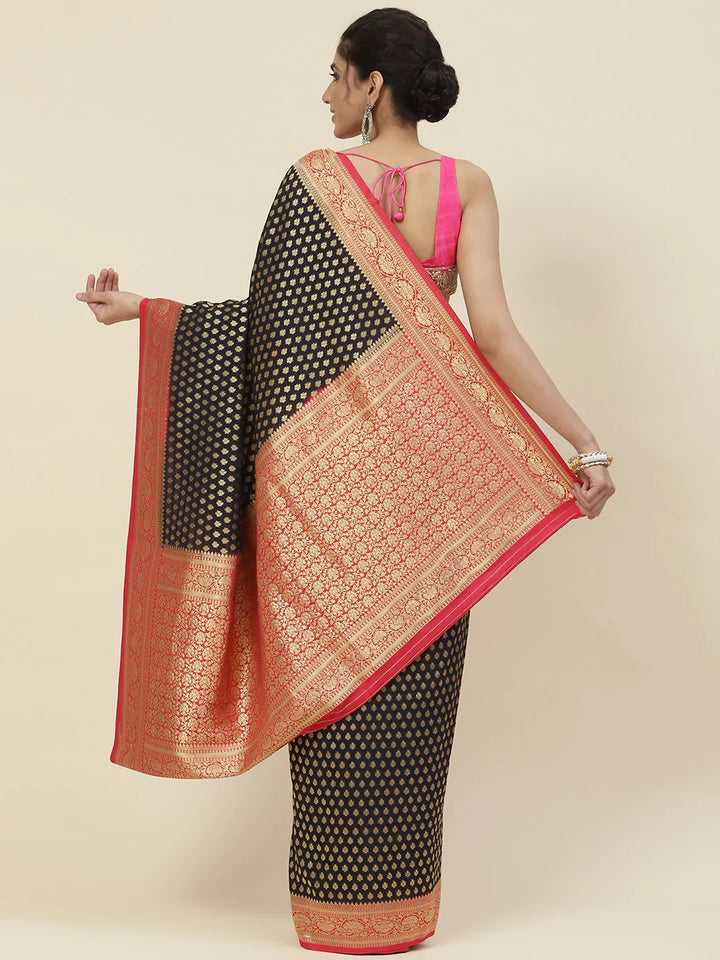 Zari Booti Crepe Plain Saree