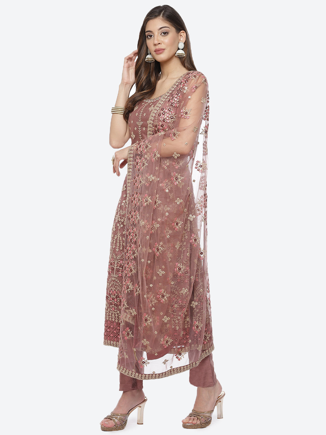 Sequence Work Net Stitched Salwar Kameez With Net Dupatta