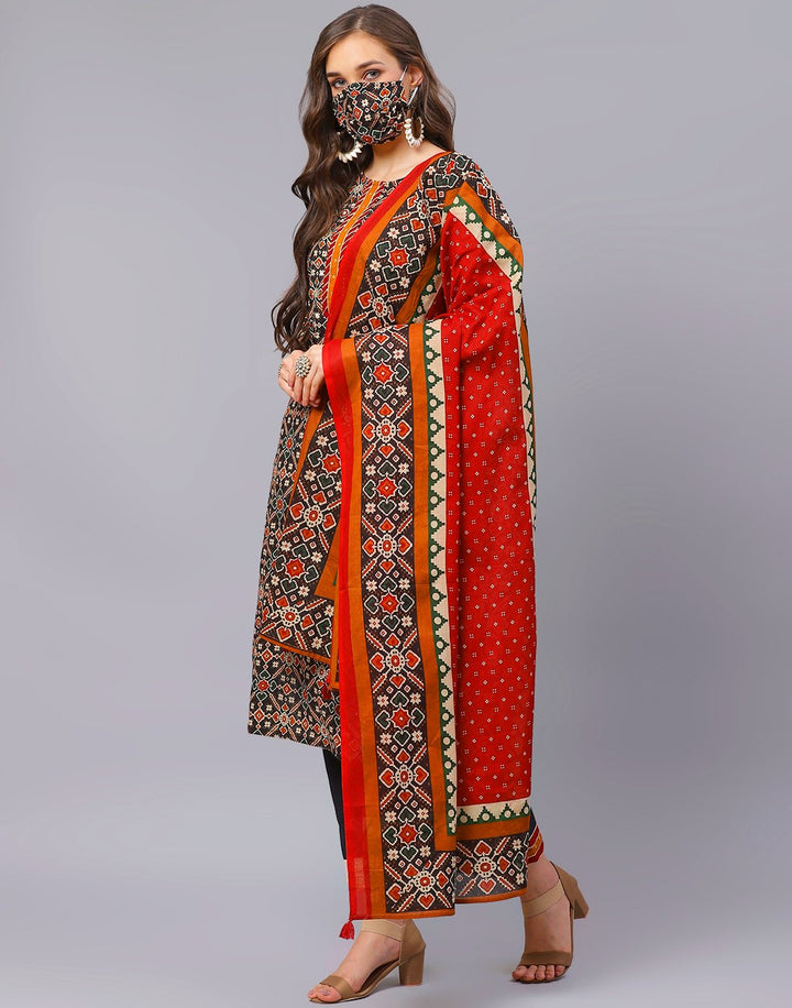 Black Maroon Straight Printed Salwar Kameez Stitched Suit