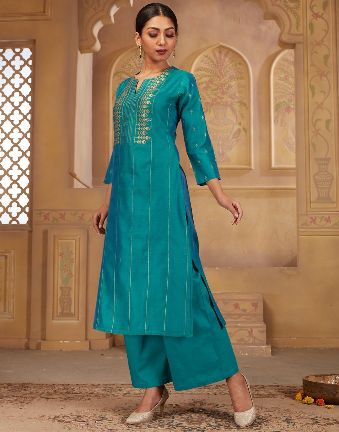 Cotton Chandheri Kurta with Plazzo
