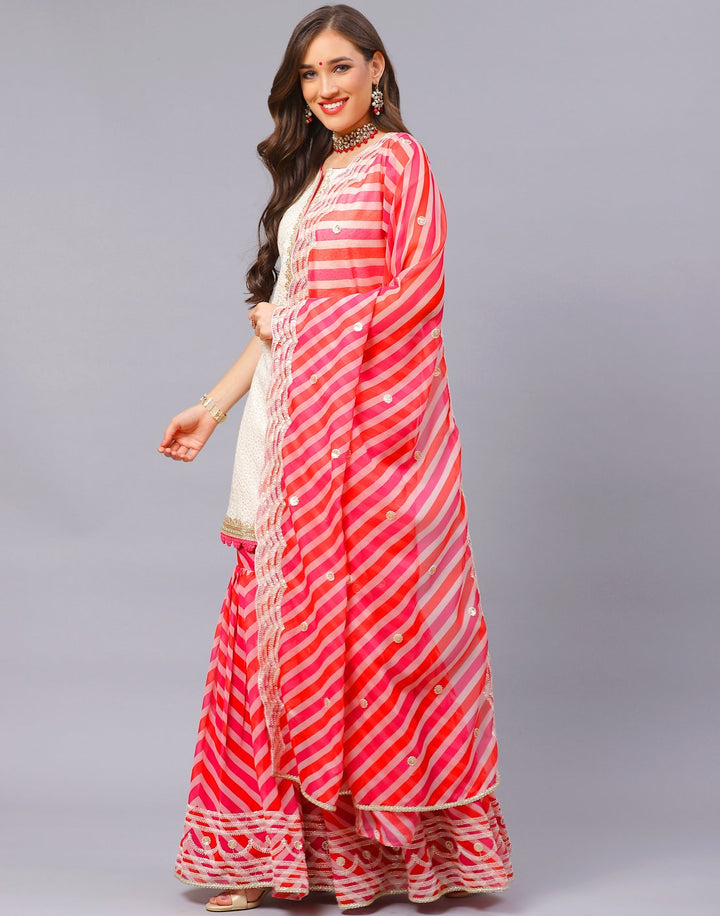 Cream Pink Salwar Kameez Stitched Suit