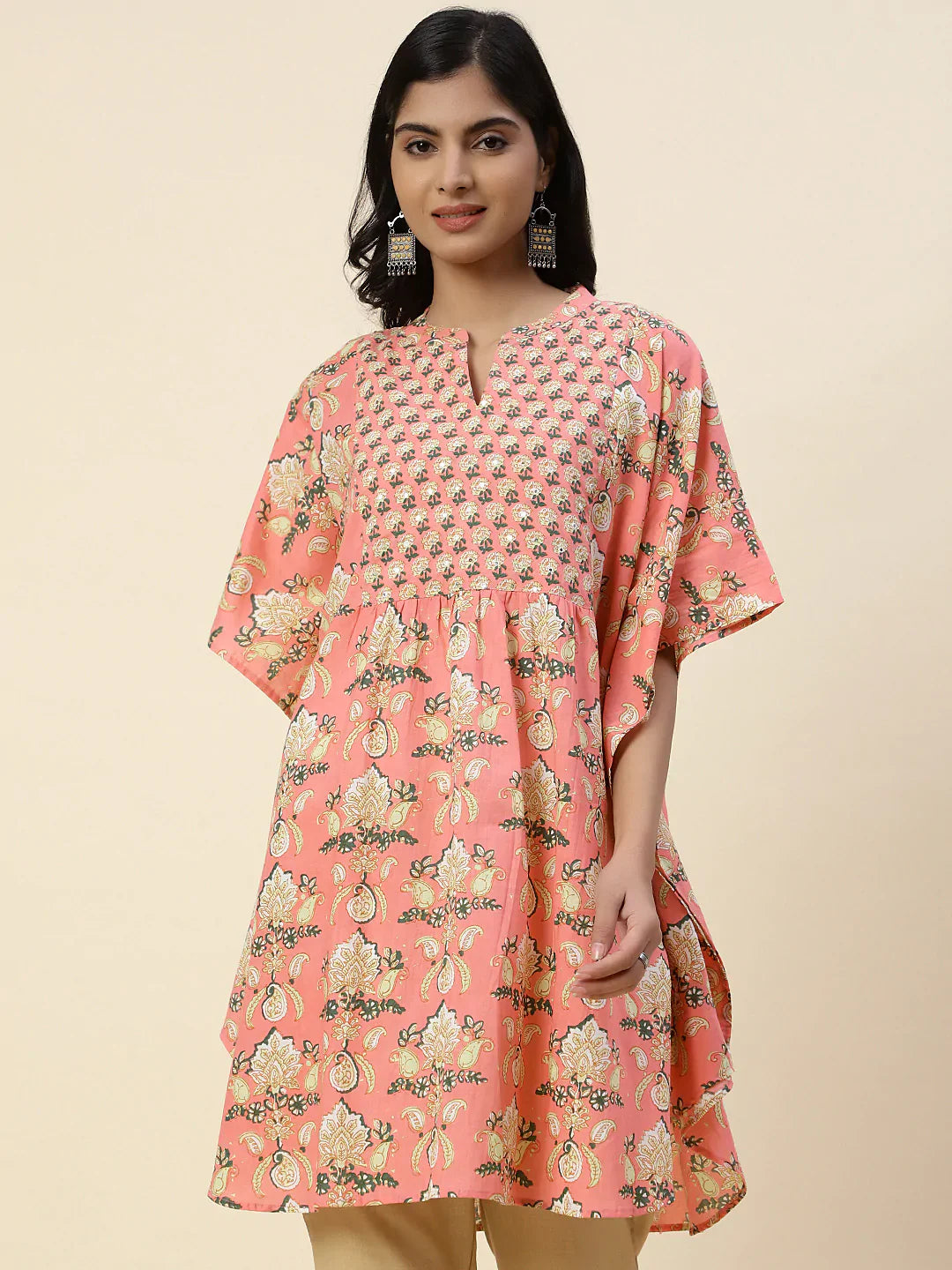 Floral Printed Cotton Kaftan Kurti