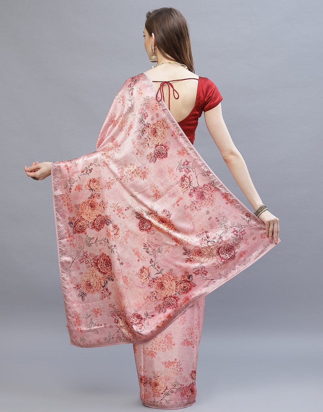 Stone Border Printed Satin Saree