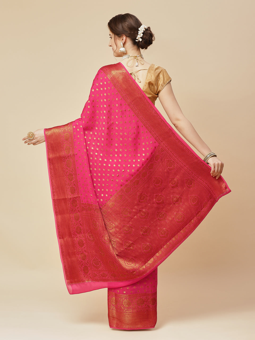 Antique Booti Chiffon Plain Saree