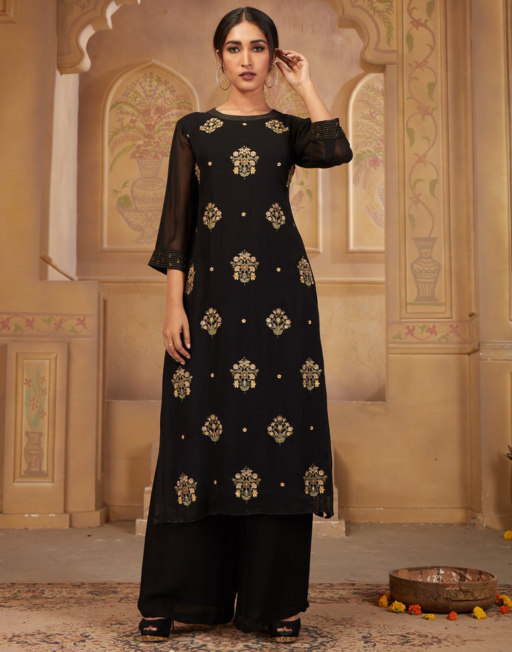 MBZ Meena Bazaar-Black Georgette Kurti