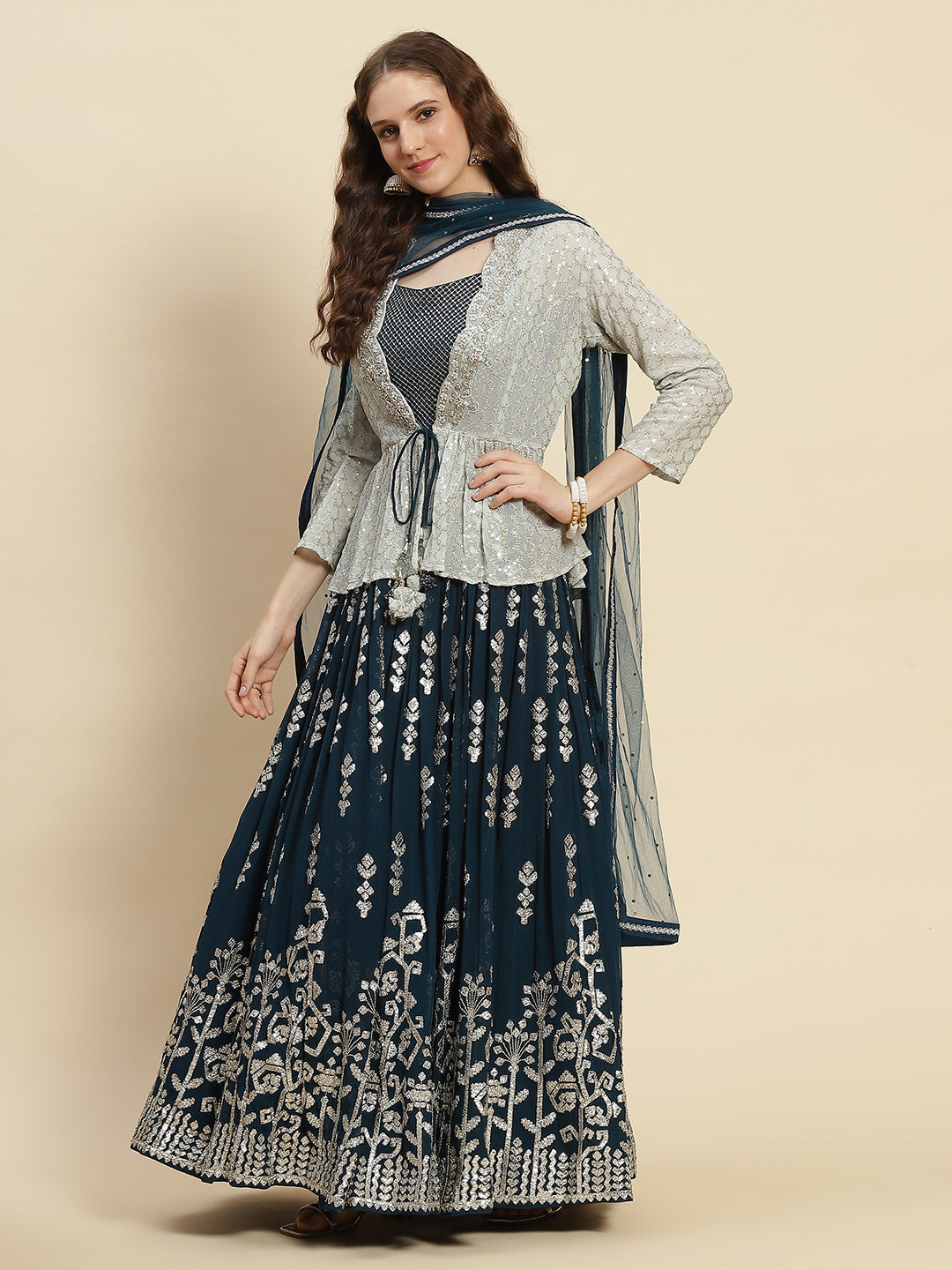 Gota Embroidered Georgette Choli Jacket With Lehenga &amp; Net Dupatta