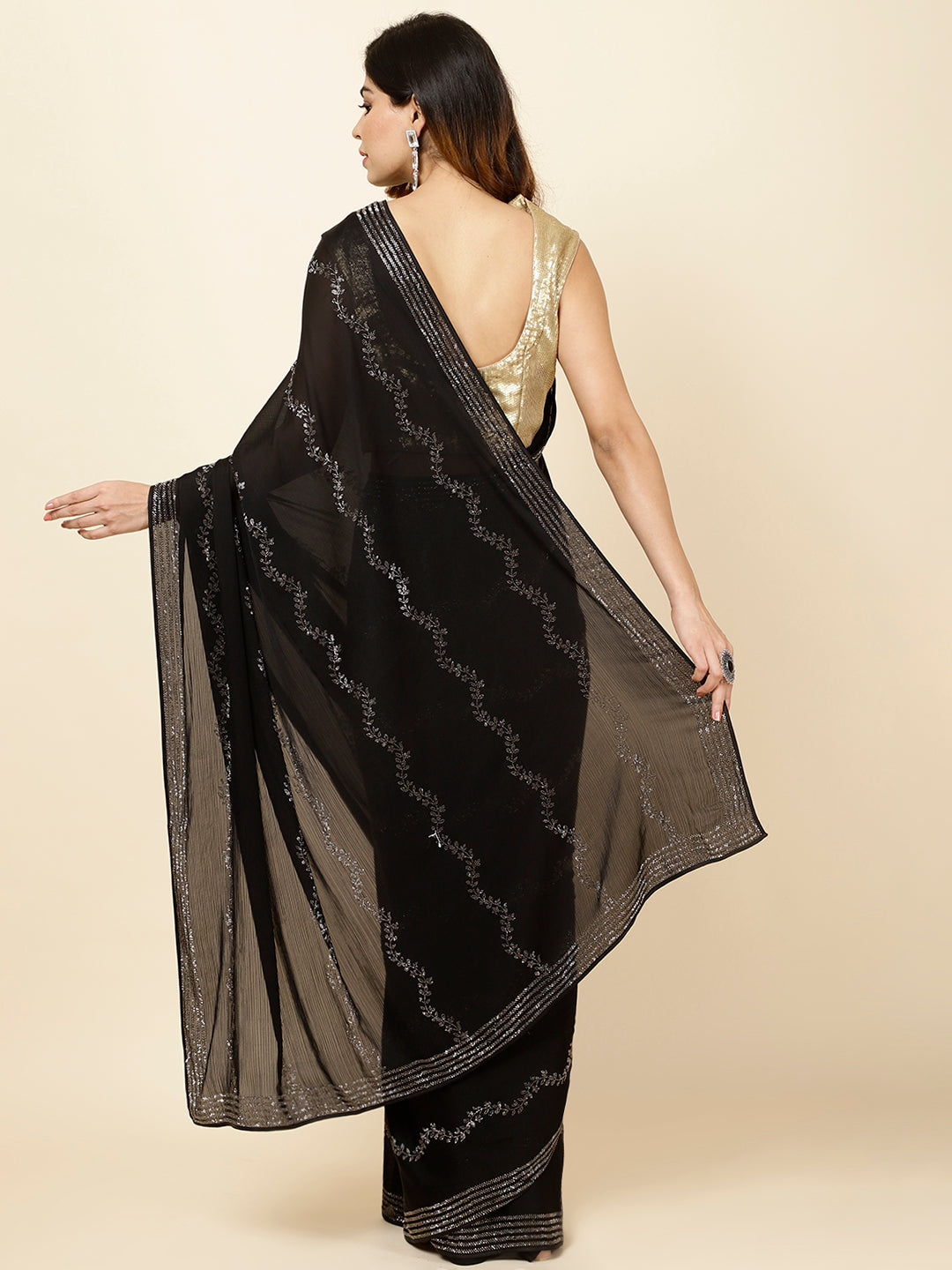 Stone Embroidered Chiffon Saree