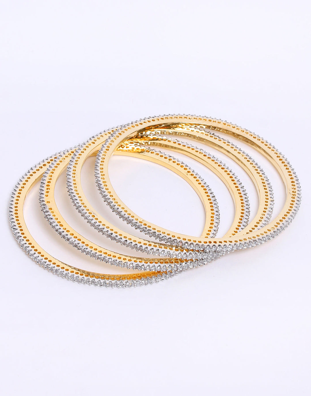 Traditional Gold Toned With White Stone Bangle Set