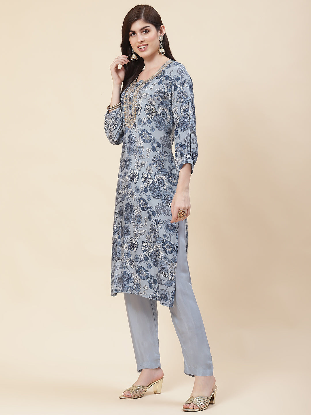 Printed Muslin Kurta With Pants