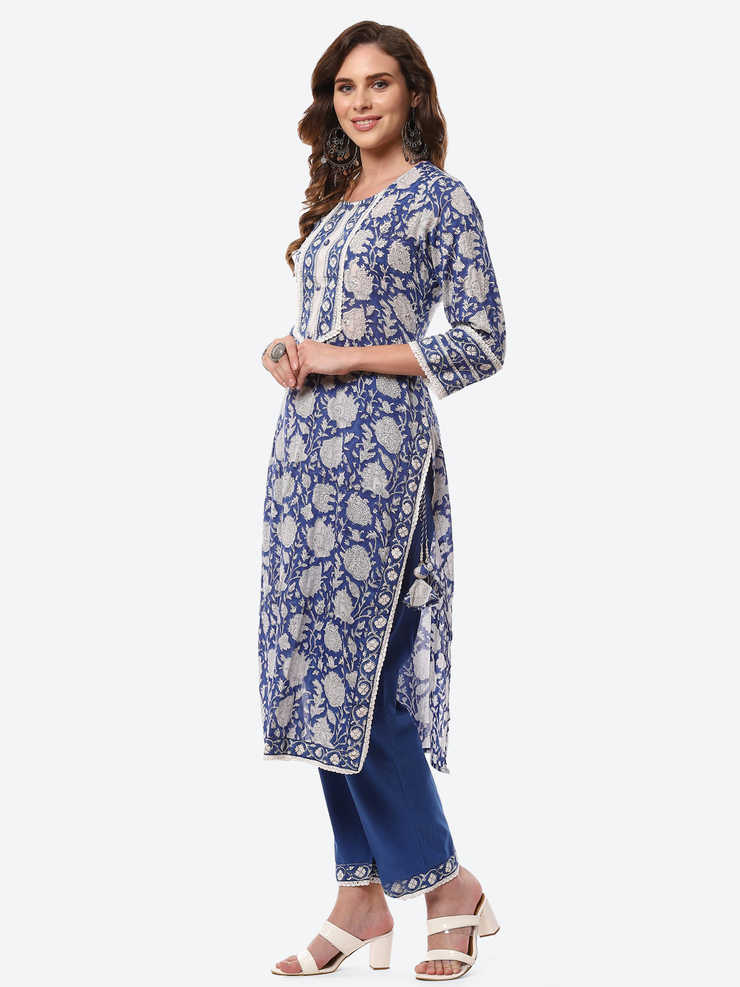 Floral Printed Cotton Kurta With Pants