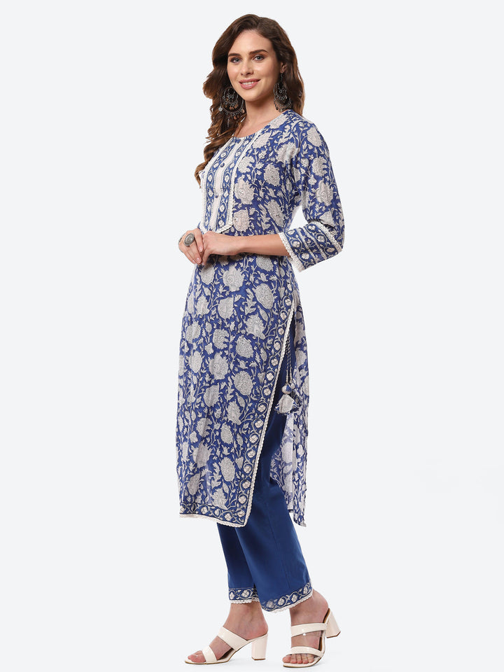 Floral Printed Cotton Kurta With Pants