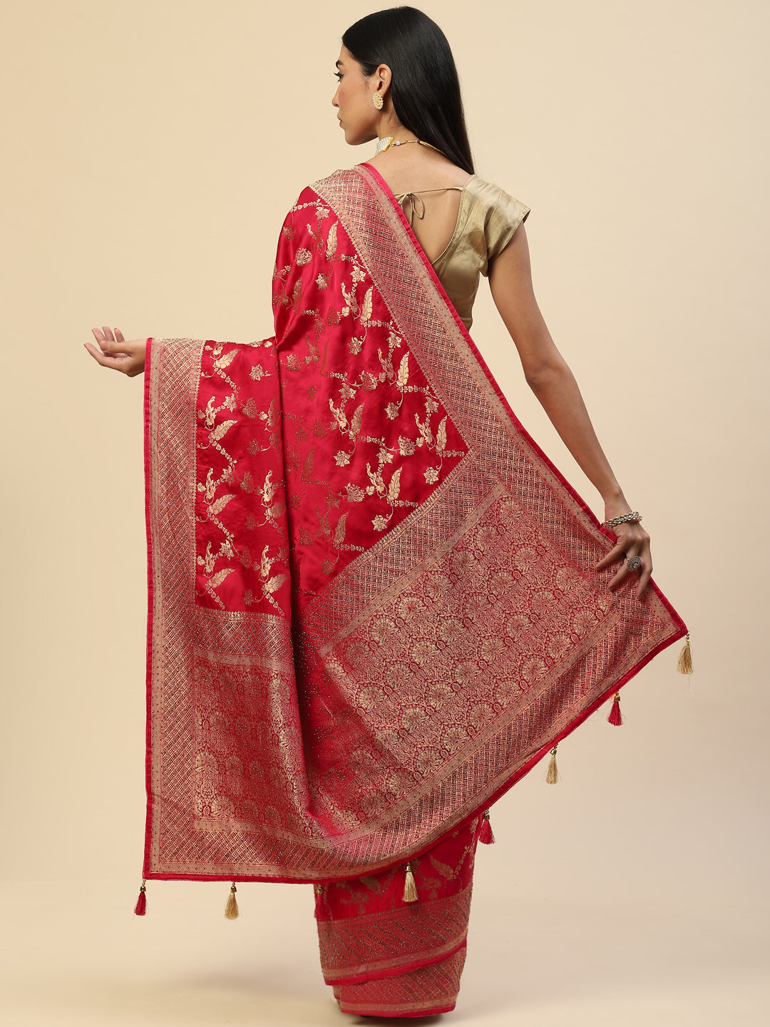 Floral Stone Jaal Satin Woven Saree