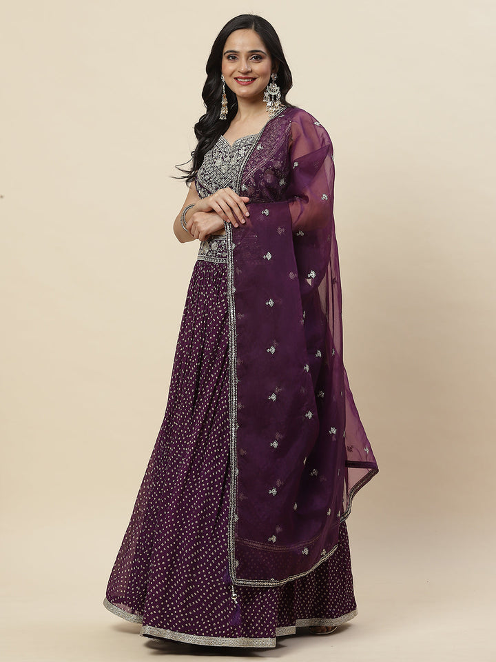 Bandhani Printed Georgette Choli With Lehenga &amp; Dupatta