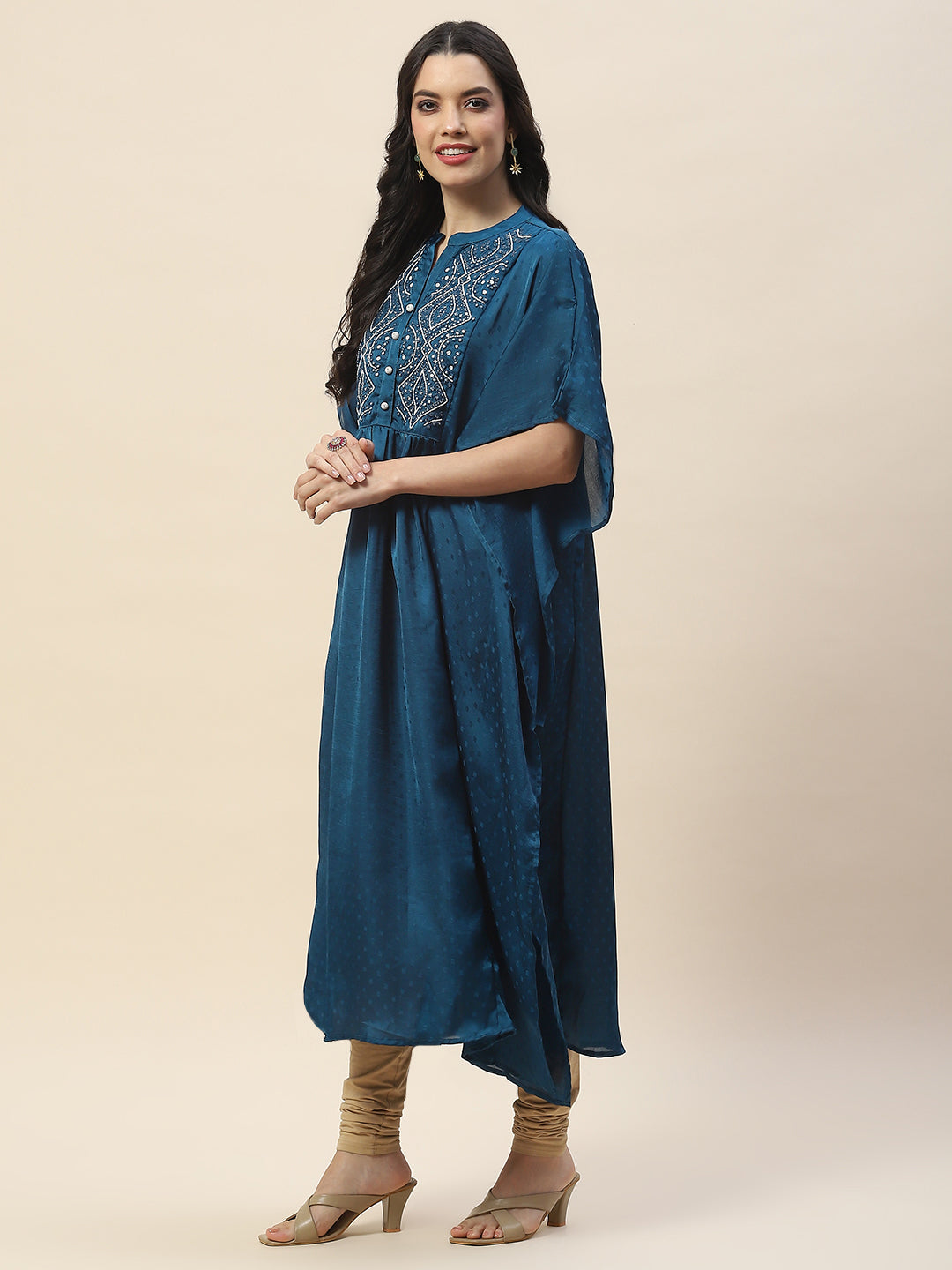 Neck Embroidered Cotton Kaftan Kurta