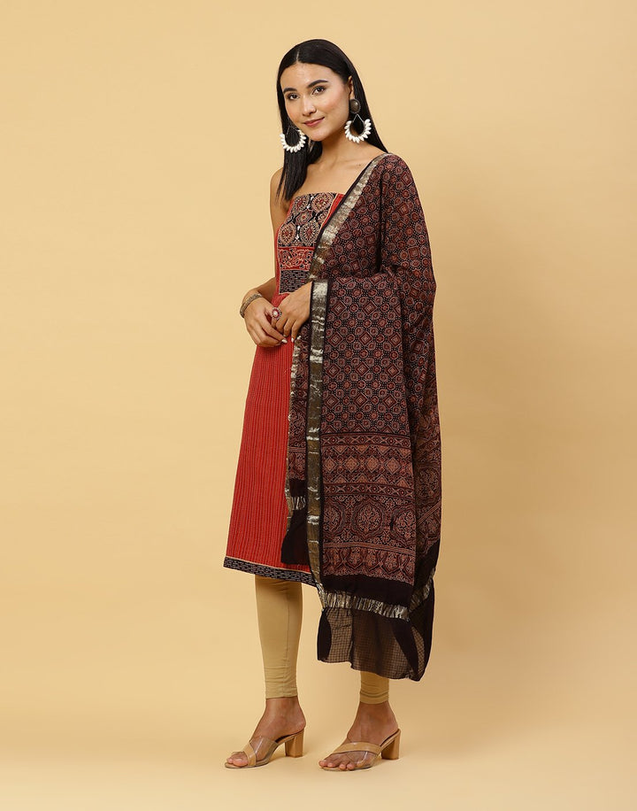 Printed Cotton Suit Piece With Chanderi Dupatta