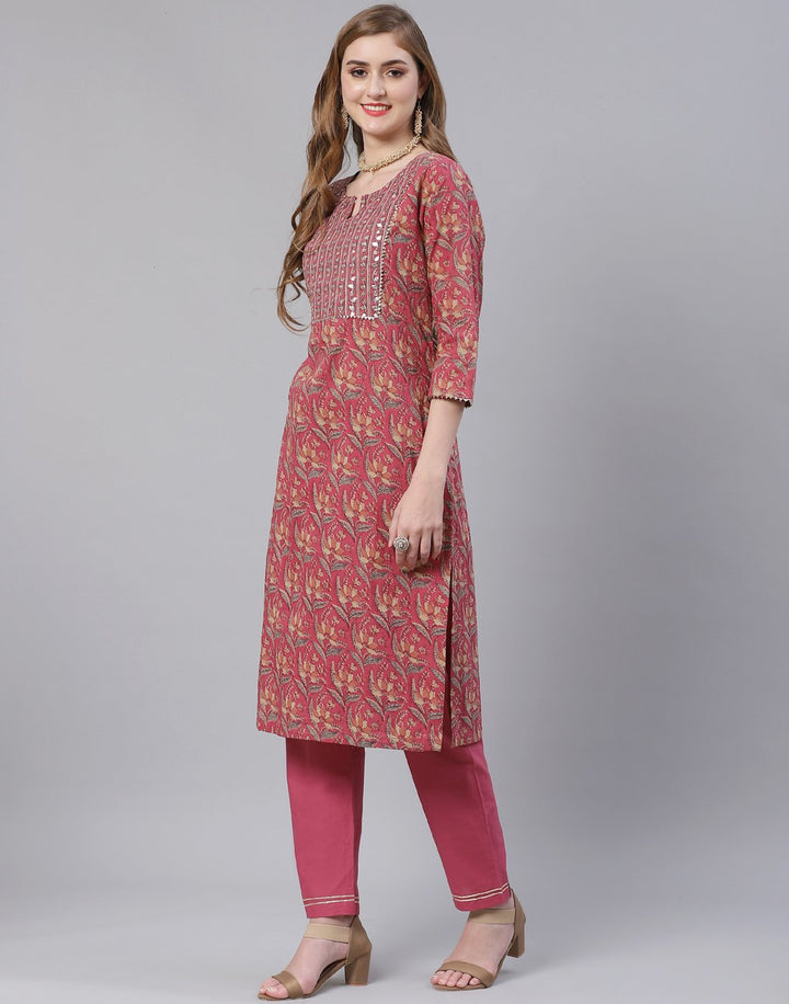 Printed Cotton Gota Trim Kurti Pant Set