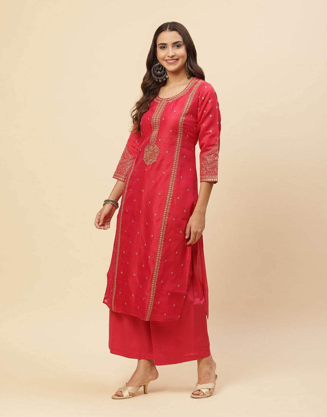 Embroidered Chanderi Kurti With Palazzo