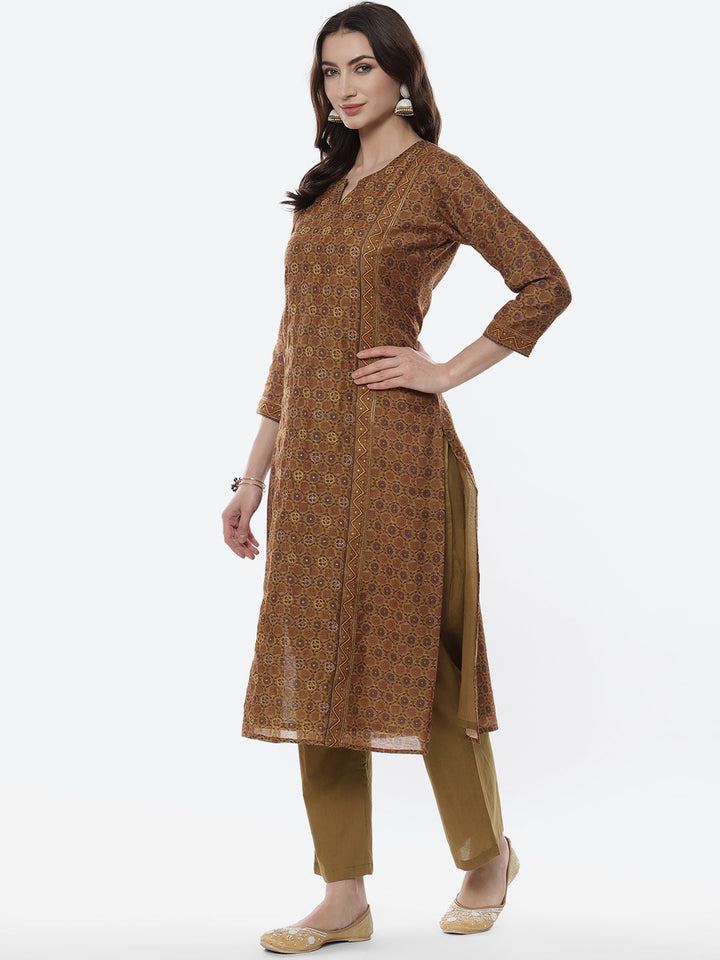 Printed Chanderi Kurti With Pant