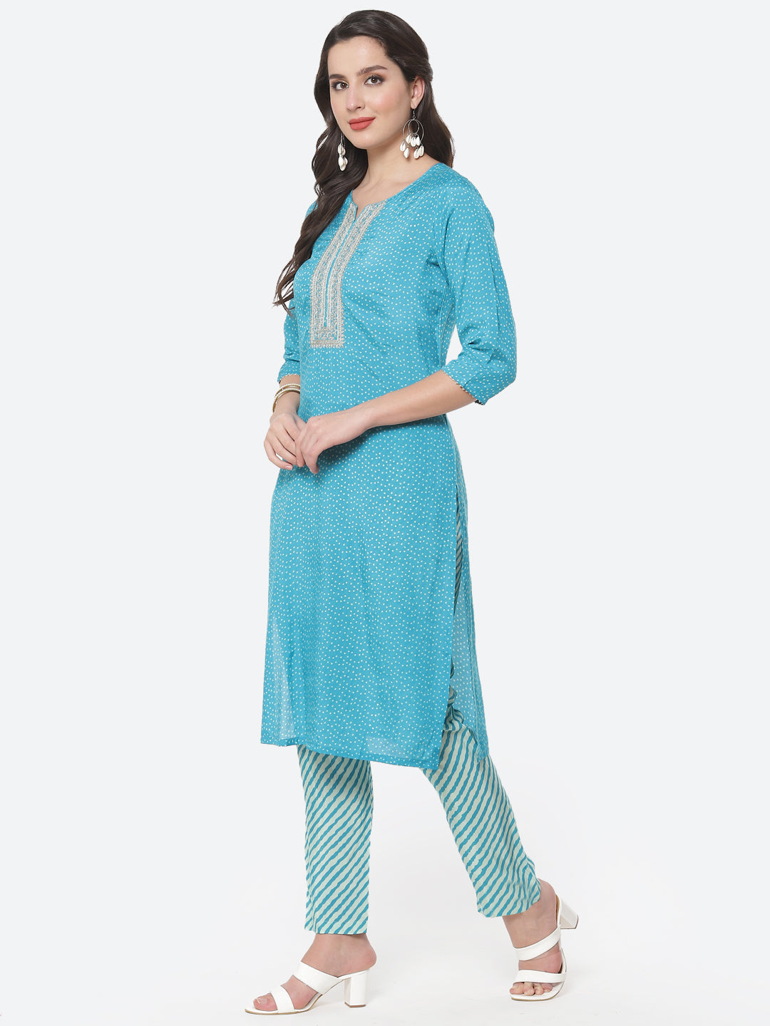 Bandhani Zari Cotton Kurti with Pant
