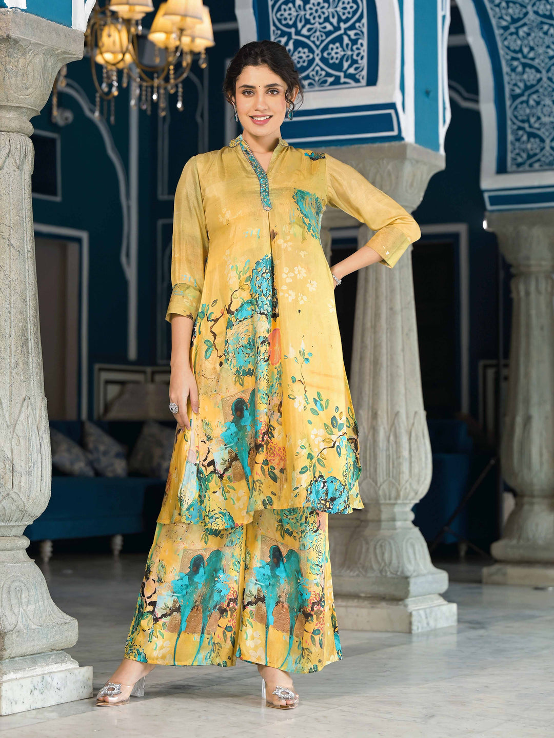 Floral Printed Cotton Straight Kurta With Palazzo