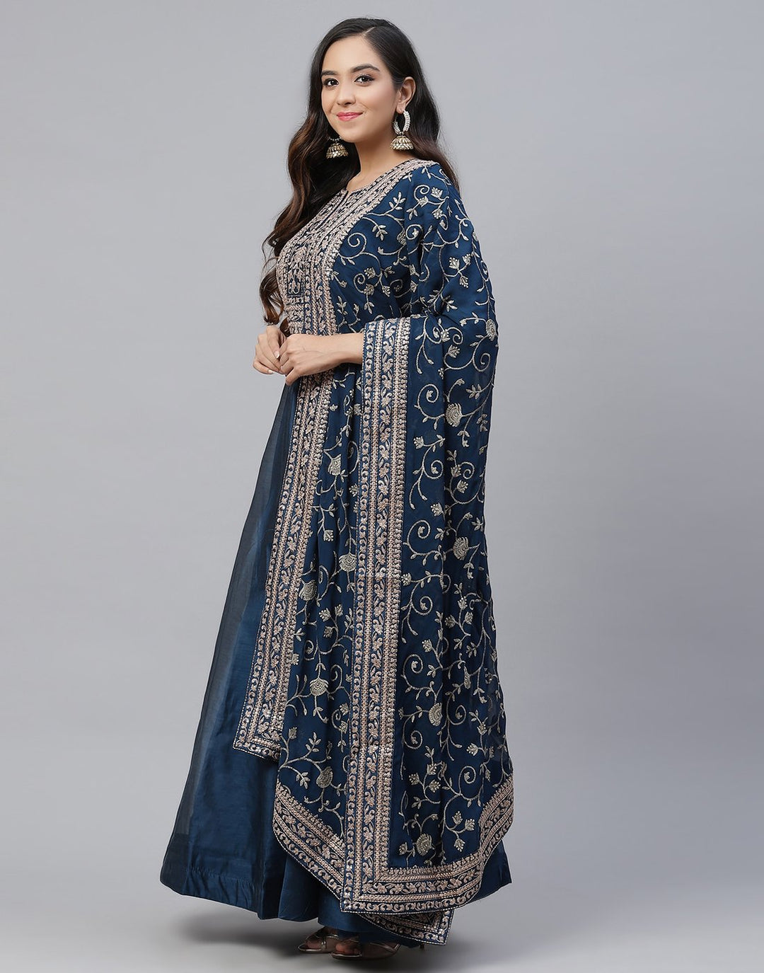Embroidered Cotton Chanderi Salwar Kameez Stitched Suit With Georgette Dupatta