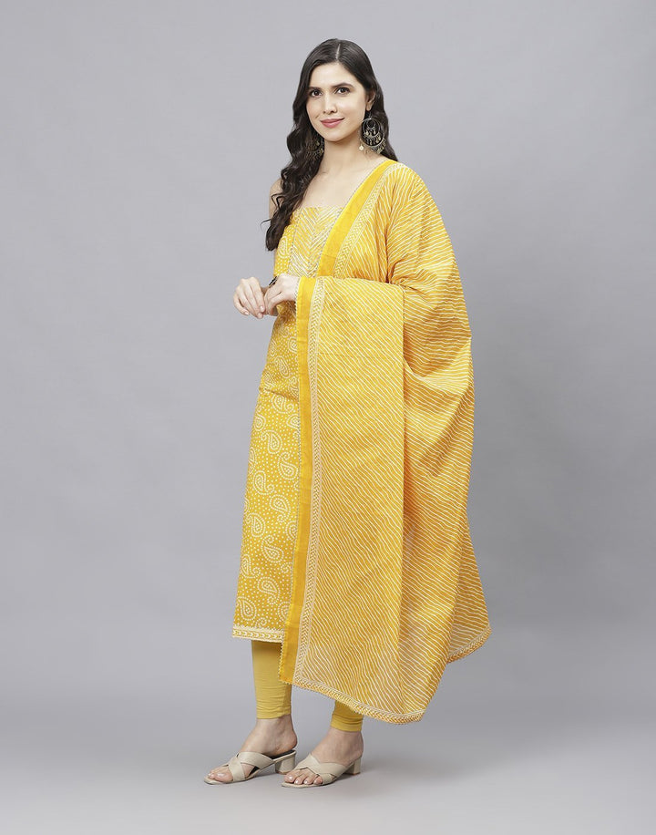 Embroidered Cotton Suit Piece With Printed Cotton Dupatta