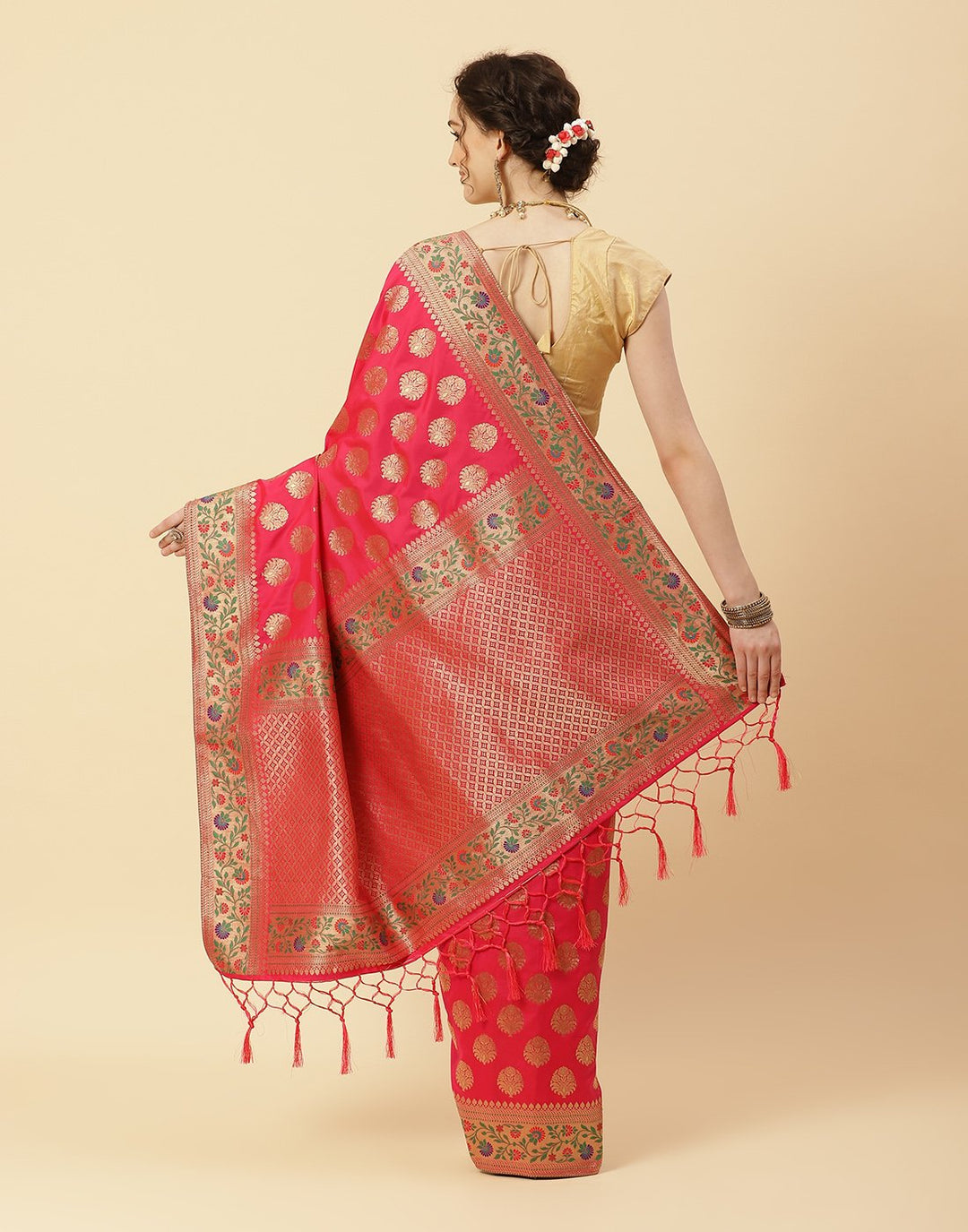 Woven Banarasi Saree With Zari Booti Border