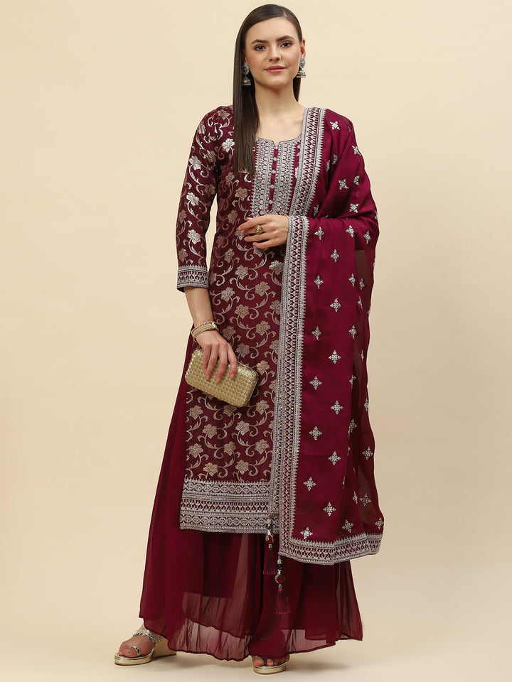 Zari Jaal Handloom Kurta With Palazzo &amp; Dupatta