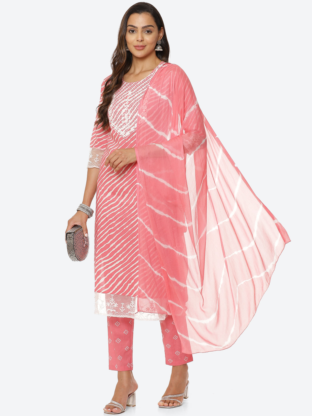 Printed Cotton Kurta With Pant &amp; Chiffon Dupatta