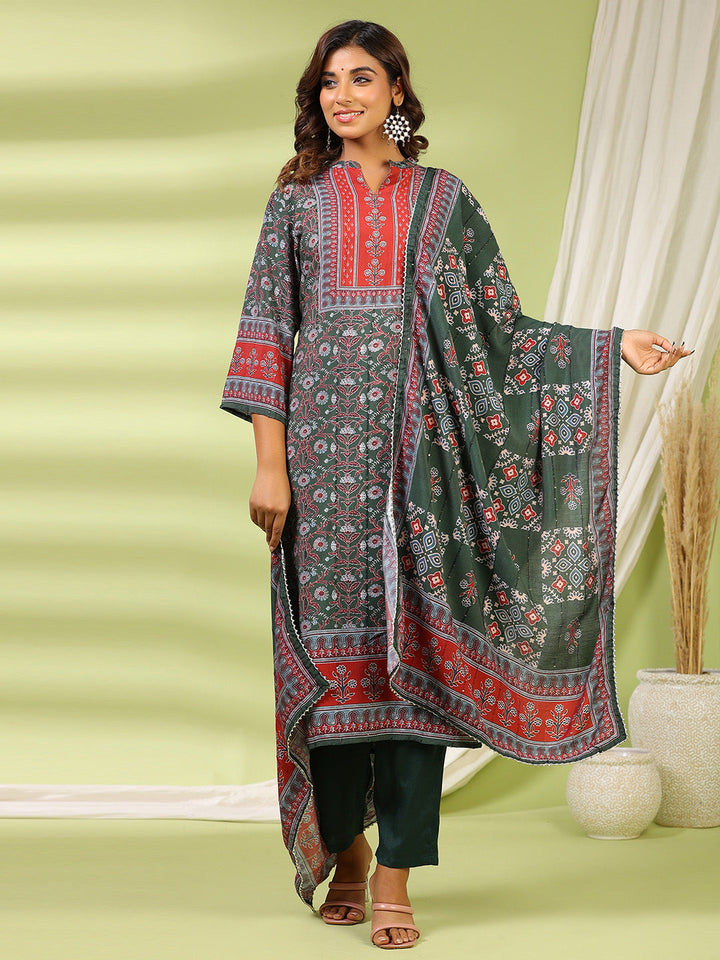 Printed Muslin Kurta With Pants &amp; Dupatta