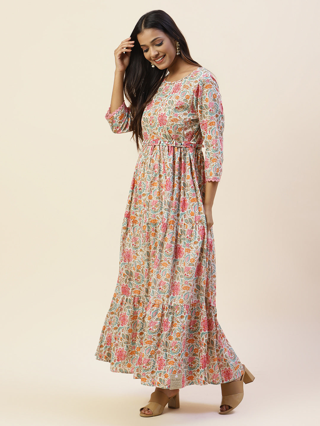 Printed &amp; Yoke Embroidered Cotton Kurta