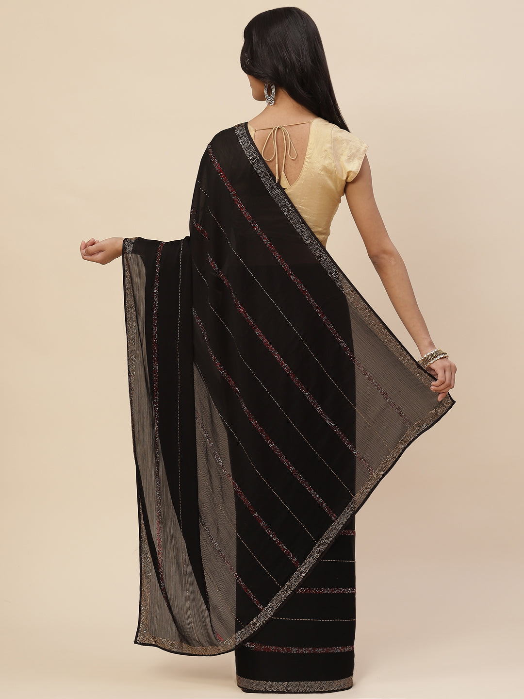 Stone Embroidered Chiffon Saree
